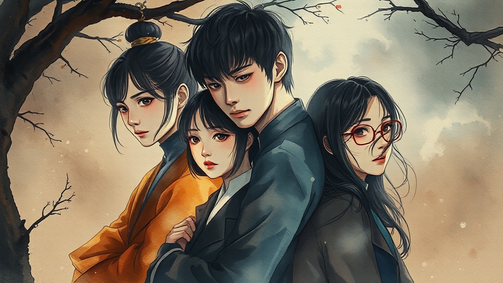 주요 등장인물 & 관계도 (watercolor 스타일)