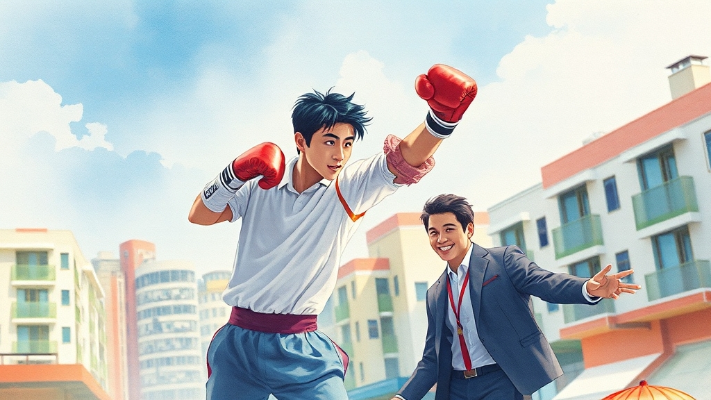 드라마의 코미디와 액션 요소 분석 (watercolor 스타일)