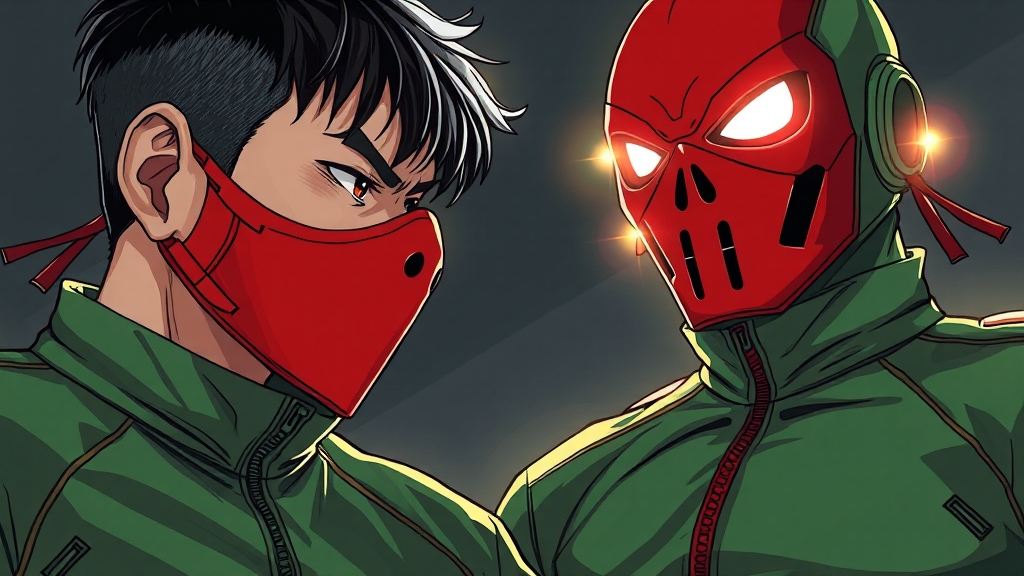 프론트맨과 기훈의 대결 구도 전망 (illustration 스타일)