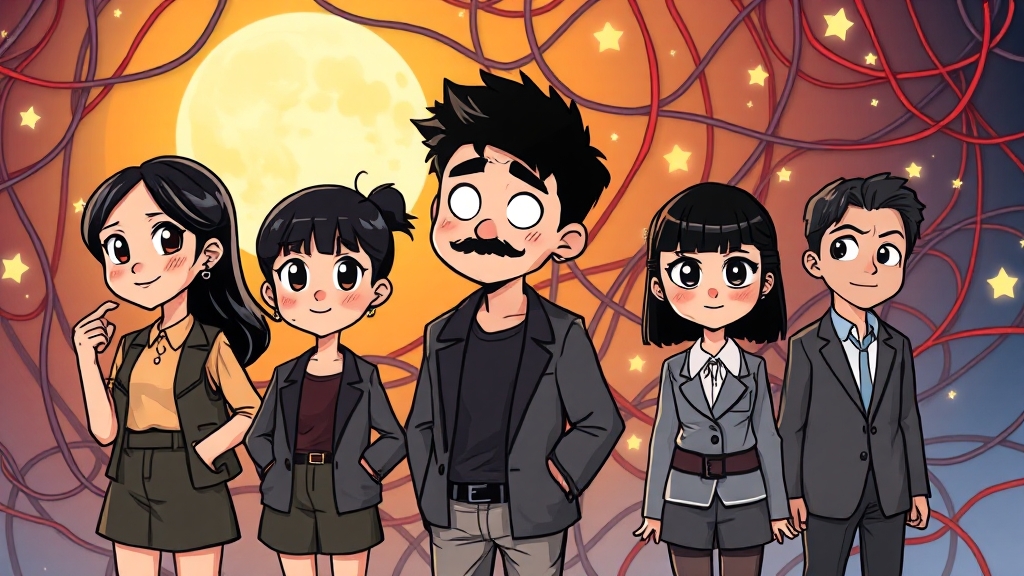 '견우와 선녀' 주요 인물 관계 분석 (cartoon 스타일)