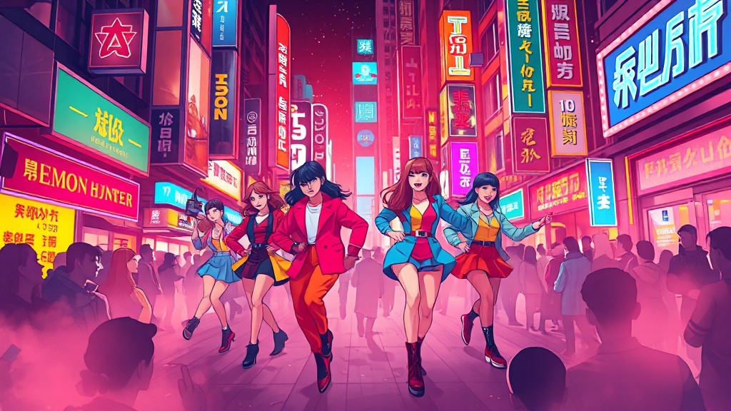 넷플릭스 & 케이팝 시너지 (cartoon 스타일)