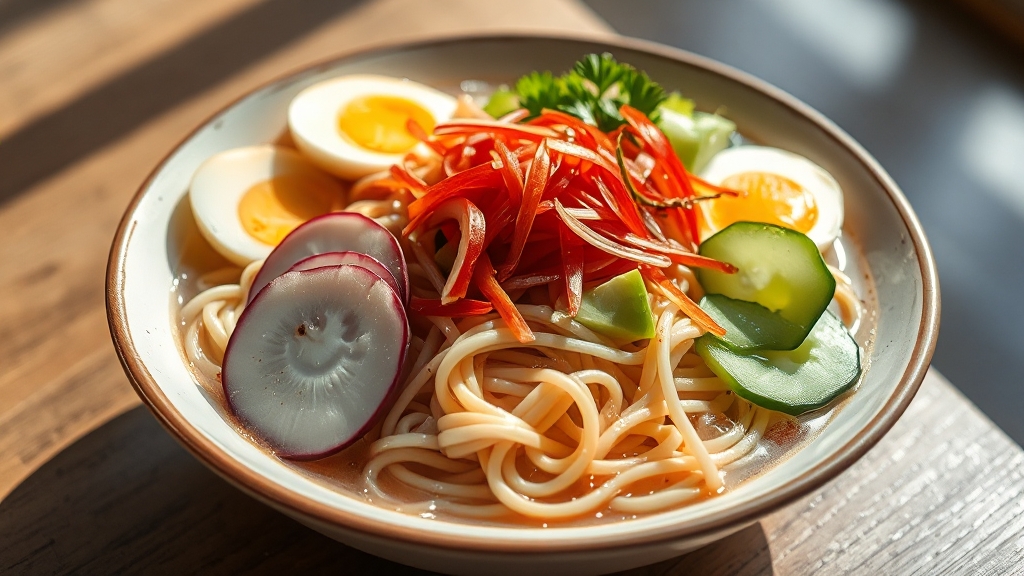 밀면 맛있게 즐기는 법: 추천 및 팁 (realistic 스타일)