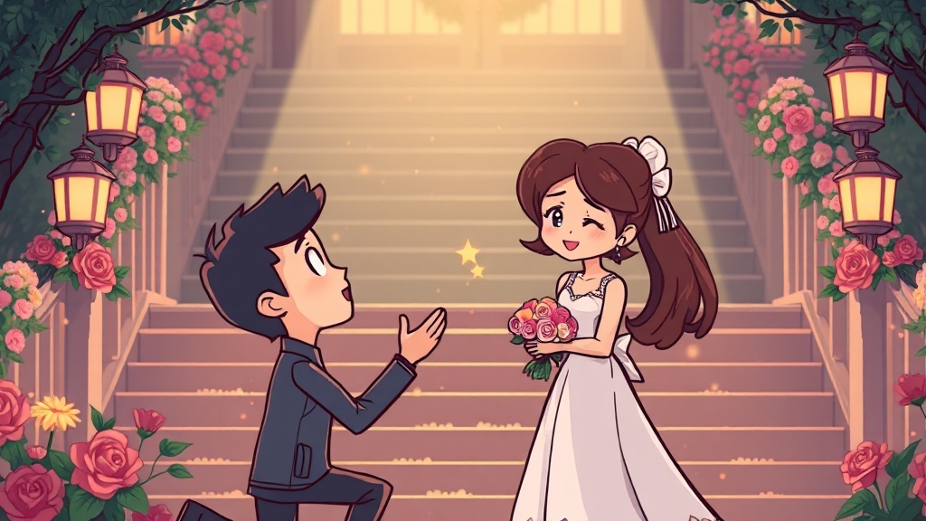 프러포즈 현장 공개, 뜨거운 반응 (cartoon 스타일)