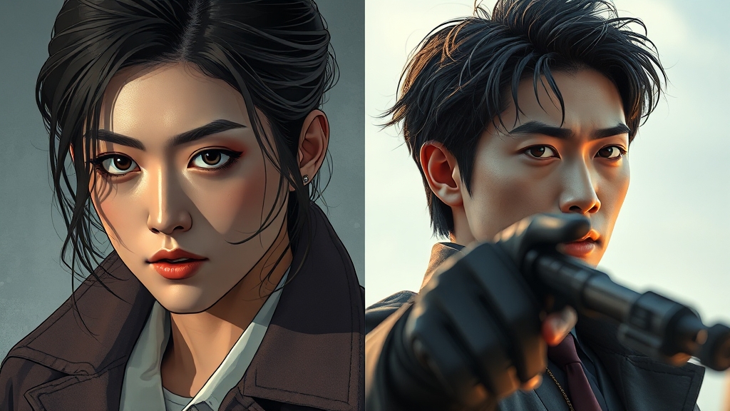 등장인물 비교: 웹툰 vs 드라마 (realistic 스타일)