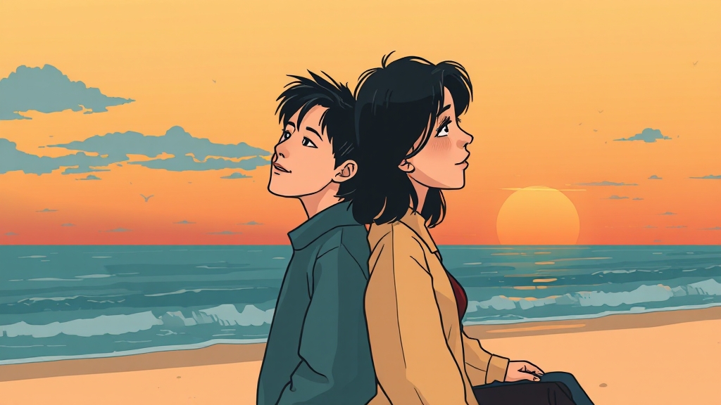 주요 등장인물: 서현진과 장률 (cartoon 스타일)